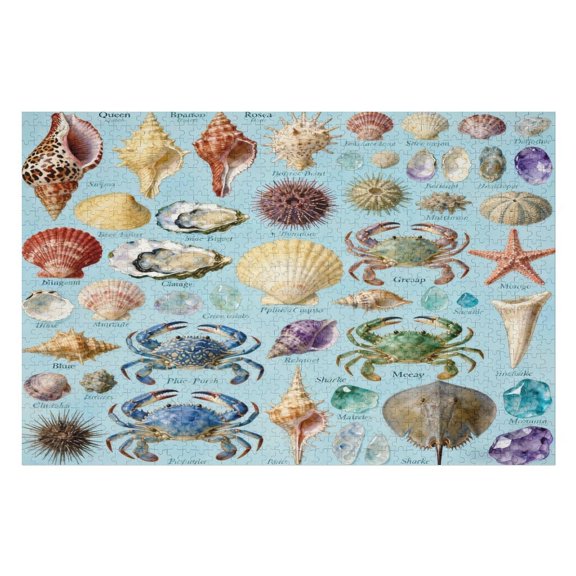 Sea Shells Beach 500 Pieces Puzzle for Adults, Colorful Ocean-Themed Jigsaw, Includes Sea Glass and Crab Artwork, Indoor Mind-Relaxing Game, Family-Friendly Puzzle