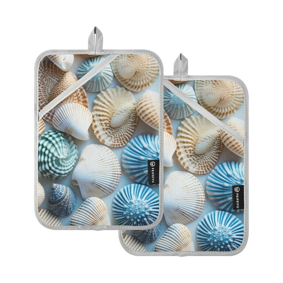 ALAZA Sea Shells Blue Pot Holders Set of 2 Heat Resistant Kitchen Oven Mitts