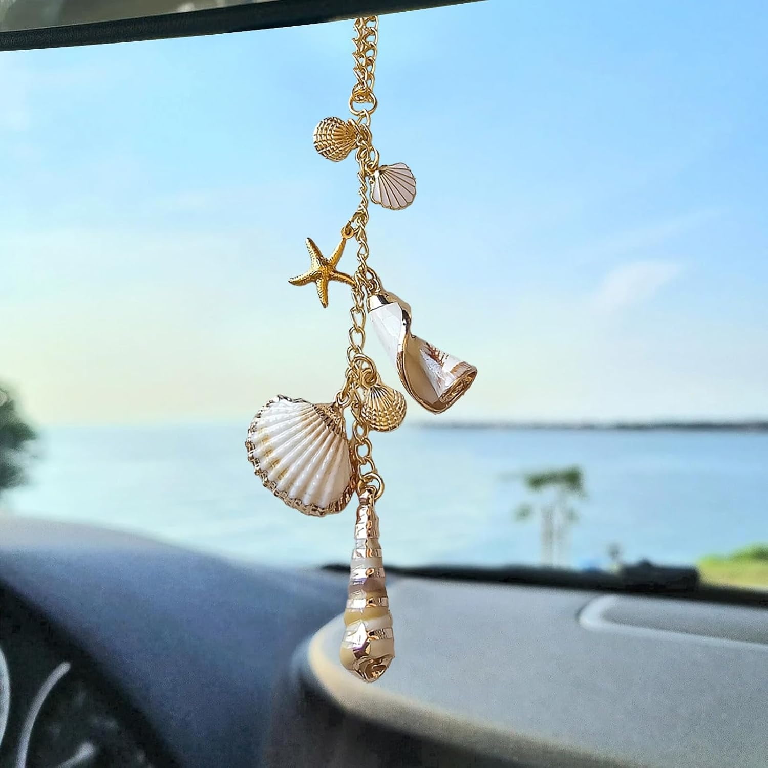 Sea Shells Car Decor,Cute Coastal Hanging Charm For Rear View Mirror ...