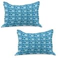 thumbnail image 1 of Sea Shells Knitted Quilt Pillowcover Set of 2, Abstract Horizontal Wavy Lines with Starfish Silhouettes and Scallops, Standard Queen Pillow Sham Bedroom, 30" x 20", Blue Dark Blue White, by Ambesonne, 1 of 1