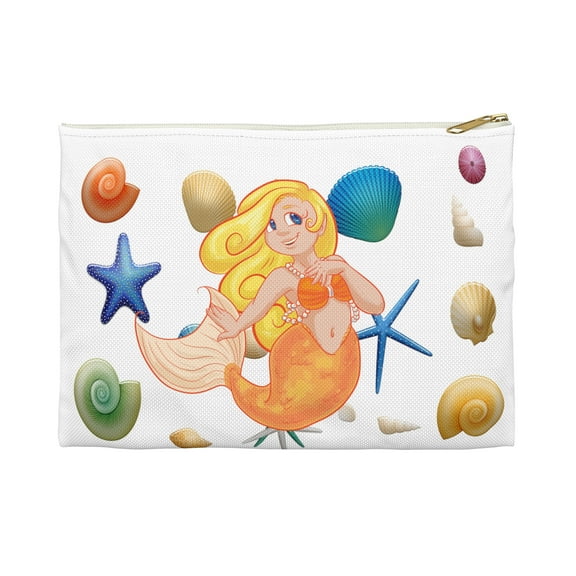 Sea Shells Mermaid Flat Accessory Pouch Makeup Cosmetic Bag Pouch Organizer