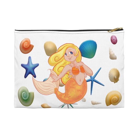 Sea Shells Mermaid Flat Accessory Pouch Makeup Cosmetic Bag Pouch Organizer