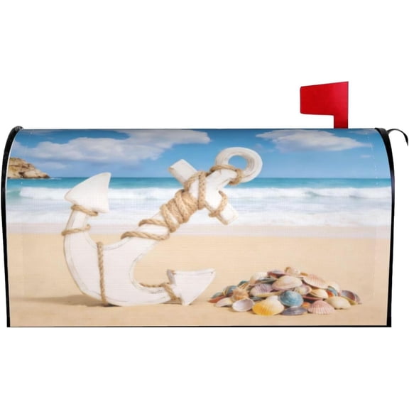 Sea Shells Nautical Anchor Mailbox Cover Magnetic Summer Beach Waterproof Mailbox Wraps Post Letter Box Decor 25.5x21 in