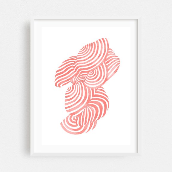 Sea Shells - Painting Abstract Minimalist Geometric Modern Art Pattern Line Art Pastel White Framed Wall Art Print 5 x 7 inches