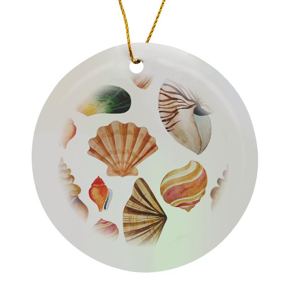 3drose, Sea Shells Pattern, Circle Porcelain Ornament