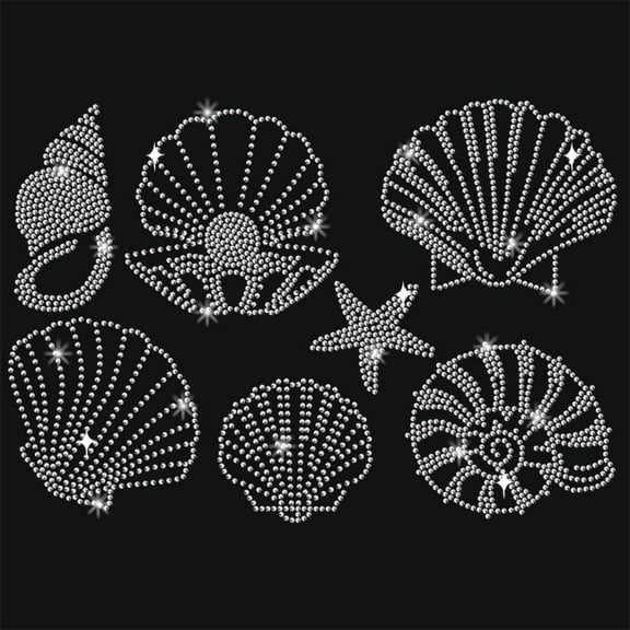 Sea Shells Rhinestone Iron on Hotfix Heat Transfer Decal Bling Rhinestone Decals Rhinestone Heat Transfer Patch Clothing Repair Applique