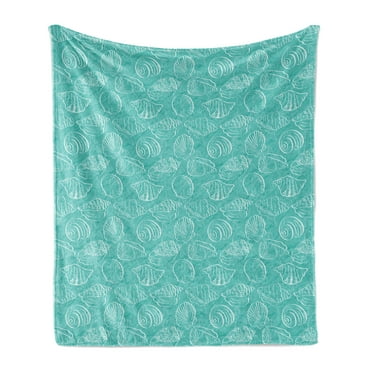 Sea Shells Soft Flannel Fleece Blanket, Doodle Style Marine Seashells Abstract Lines Background Sea Animals Pattern, Cozy Plush for Indoor and Outdoor Use, 50" x 60", Seafoam White, by Ambesonne