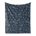 thumbnail image 1 of Sea Shells Soft Flannel Fleece Blanket, Monochrome Marine Elements with Dotted Background Doodle Ocean Inhabittants, Cozy Plush for Indoor and Outdoor Use, 70" x 90", Dark Blue Beige, by Ambesonne, 1 of 6