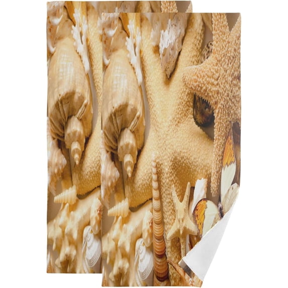Sea Shells Starfish Butterfly Kitchen Hand Towels 2 PCS, Summer Beach Fingertip Bath Towels Ultra Soft and Highly Absorbent, Decorative Face Towels Dish Washcloths, 28.3"x14.4"