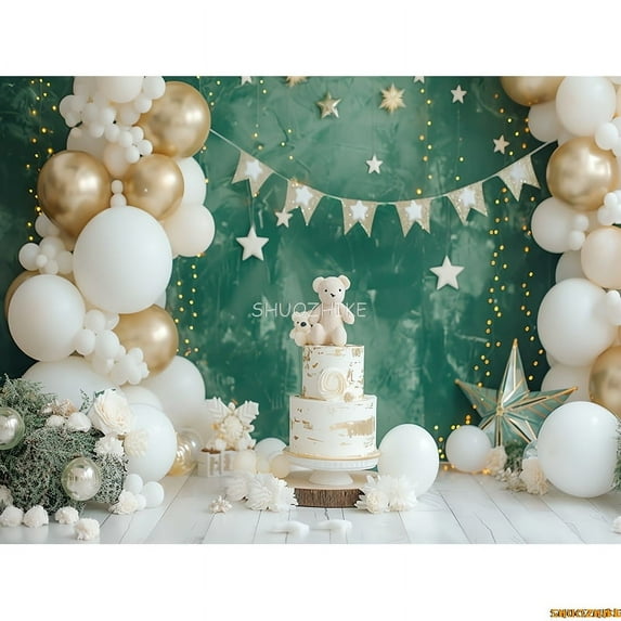 Sea Shells&Stars Arched Shimmering Balloon Garland Happy Birthday Photography Background Baby Party Photo Studio Backdrops FB-11
