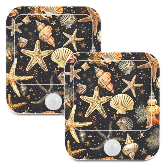 Sea Shells Stars Coral 2 Pack LED Motion Sensor Night Light Plug into Wall Auto Dusk to Dawn Adjustable Brightness for Kids Bedroom Hallway Nursery Room