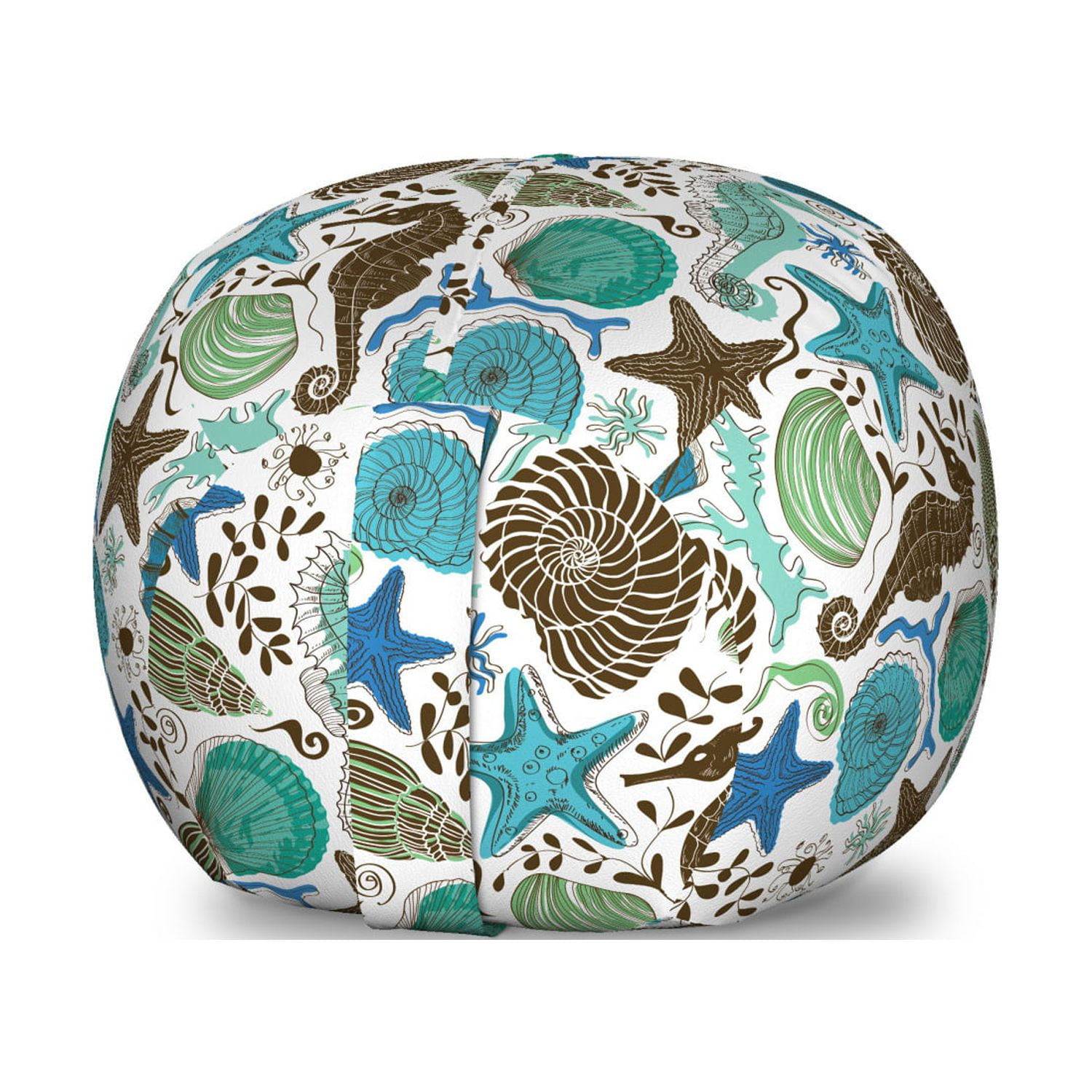 Sea Shells Storage Toy Bag Chair, Maritime Art with Seahorse and ...