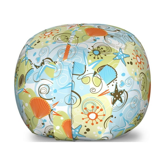 Sea Shells Storage Toy Bag Chair, Retro Inspirations Abstract Illustration Beach Elements Pattern Stars and Hearts, Stuffed Animal Organizer Washable Bag, Small Size, Multicolor, by Ambesonne