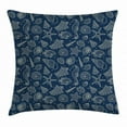 thumbnail image 1 of Sea Shells Throw Pillow Cushion Cover, Monochrome Marine Elements with Dotted Background Doodle Ocean Inhabittants, Decorative Square Accent Pillow Case, 24 X 24 Inches, Dark Blue Beige, by Ambesonne, 1 of 2