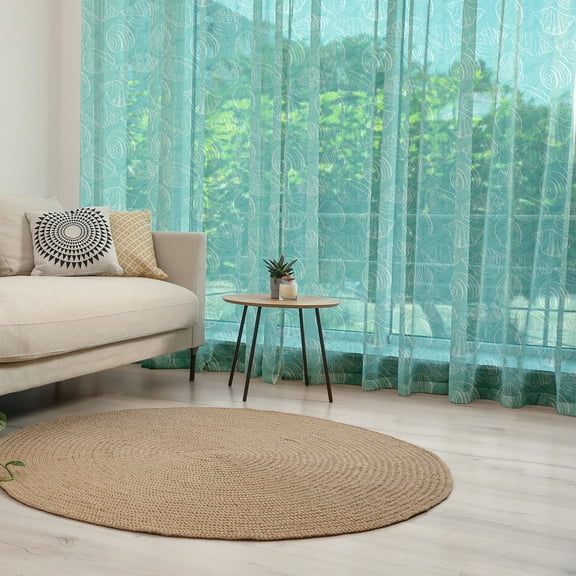 Sea Shells Tulle Curtains with Rod Pocket, Doodle Style Marine Seashells Abstract Lines Background Sea Animals Pattern, Sheer Drape for Wedding Party 2 Panels, 7 Sizes, Seafoam White, by Ambesonne