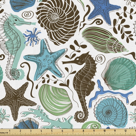 Ambesonne Sea Shells Fabric by the Yard Upholstery, Abstract Maritime ...