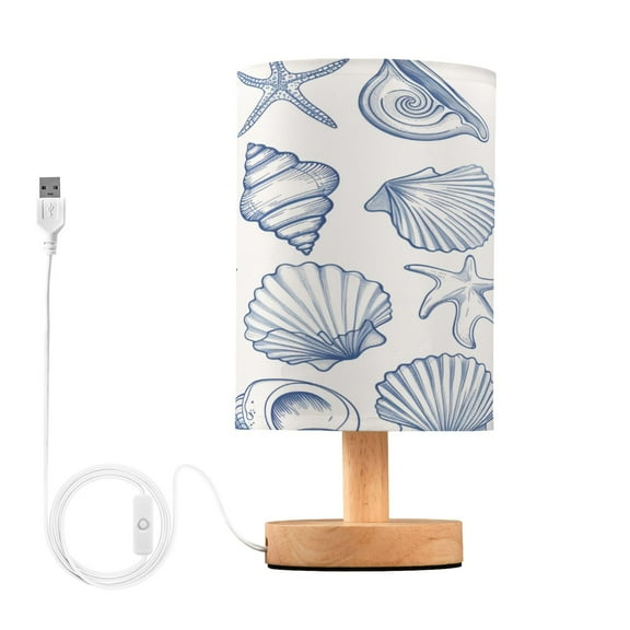 Sea Shells and Conch Bedside Table Lamp Desk Warm Lights with USB Charging Port Cylinder LED Lamps for Bedroom Living Room Office