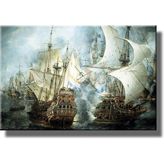 Sea Ship Battle Picture on Stretched Canvas, Wall Art Dcor, Ready to Hang!