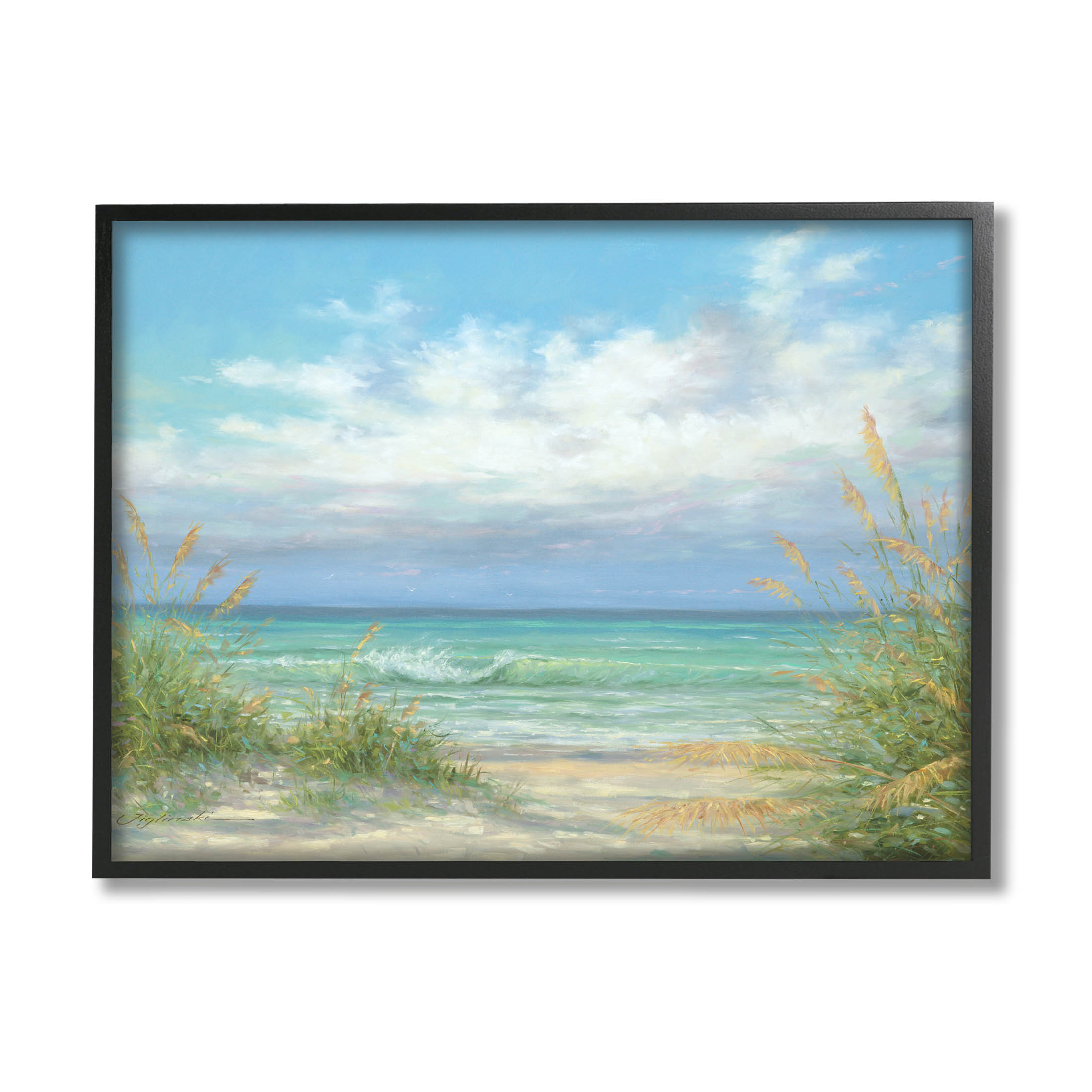 Sea Shoreline Horizon Scenery Coastal Painting Black Framed Art Print Wall Art