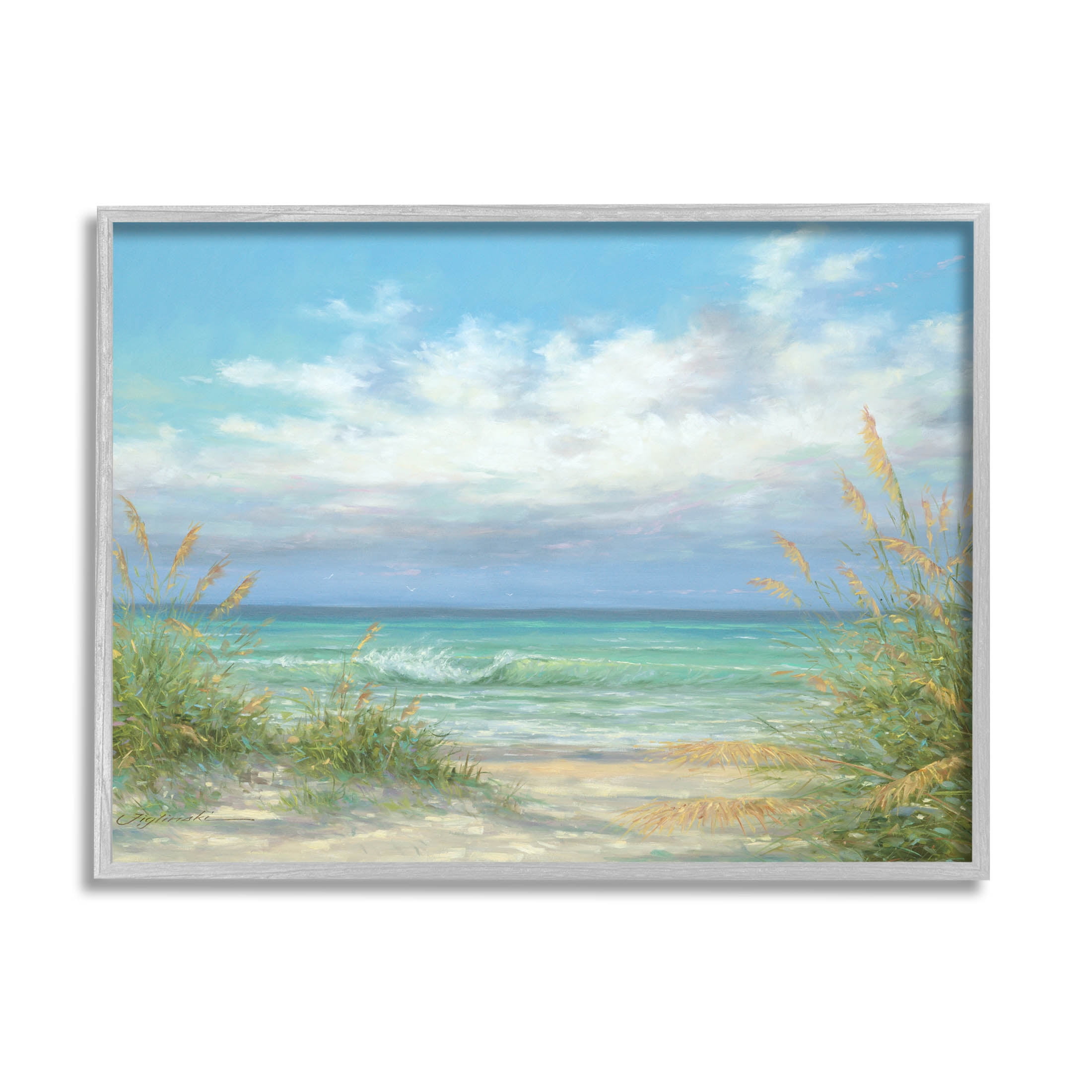 Sea Shoreline Horizon Scenery Coastal Painting Gray Framed Art Print Wall Art