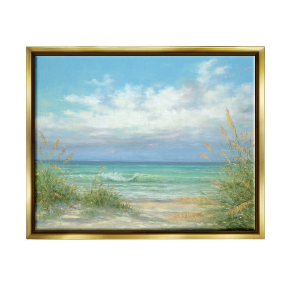 Sea Shoreline Horizon Scenery Coastal Painting Metallic Gold Framed Art Print Wall Art
