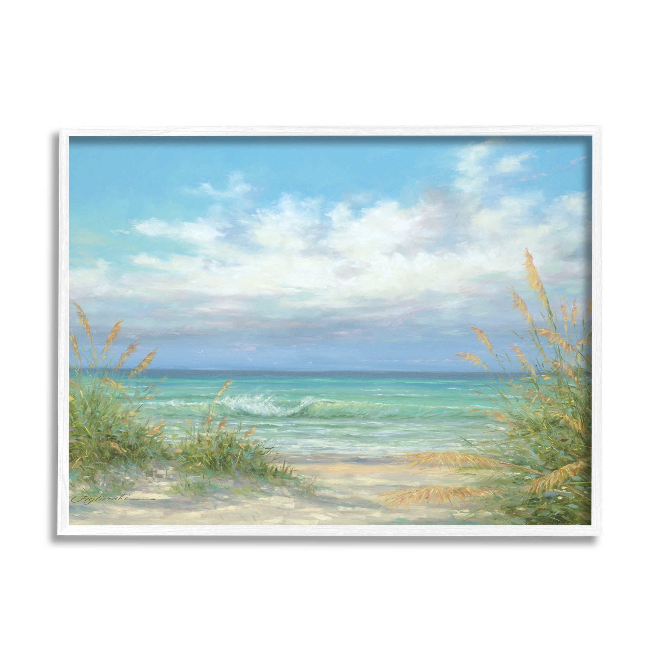 Sea Shoreline Horizon Scenery Coastal Painting White Framed Art Print Wall Art