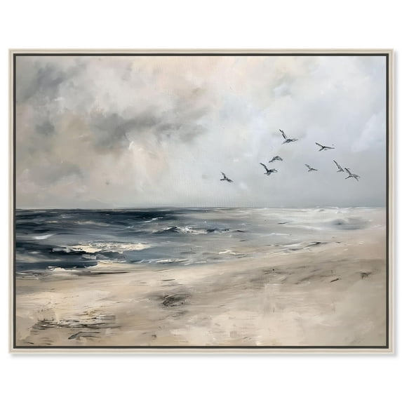 Sea Sky Flyer Canvas Print Vintage Art by Art Remedy, Silver Frame, 24 x 20