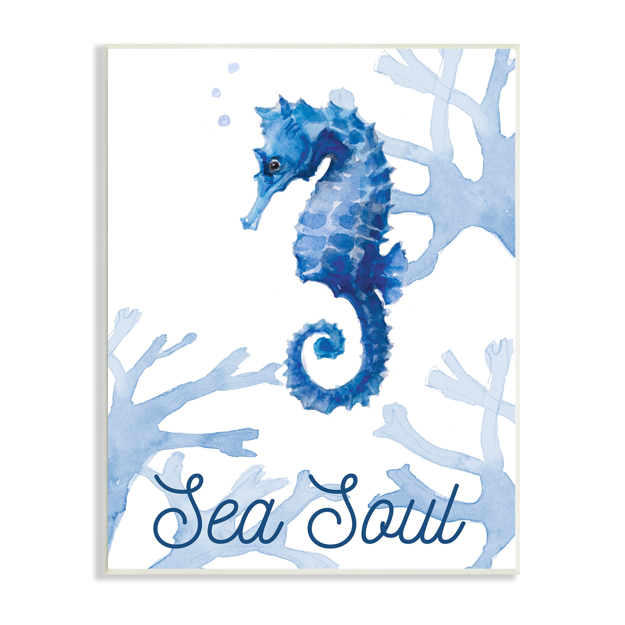 Sea Soul Sentiment Tranquil Blue Seahorse Ocean Coral 13 in x 19 in Framed Painting Art Print, by Stupell Home Décor