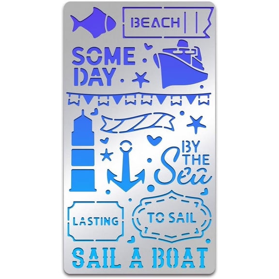 Sea Stainless Steel Stencil Nautical Adventure Metal Journal Template for Wood Burning Engraving Painting Scrapbooking 4x7inch Mixed Color