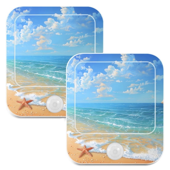 Sea Star on Beach Landscape 2 Pack LED Motion Sensor Night Light Plug into Wall Auto Dusk to Dawn Adjustable Brightness for Kids Bedroom Hallway Nursery Room