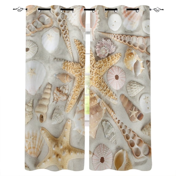 Sea Star Conch Beach Window Treatments Curtains Valance Living Room Kitchen Bedroom Fabric Indoor Decor Kids R