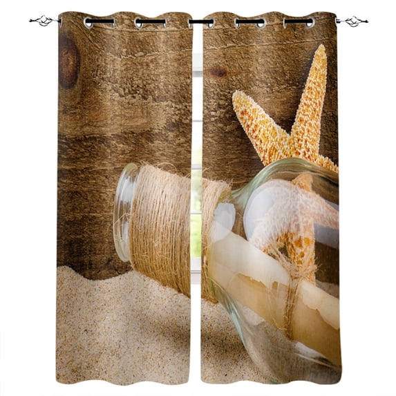 Sea Star Conch Beach Window Treatments Curtains Valance Living Room Kitchen Bedroom Fabric Indoor Decor Kids R