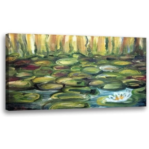 Large Framed Wall Art Ready to Hang 20" x 40" Water Lilies Painting detail Canvas Print Artwork Wall Art Painting Pictures Home Office Wall D cor Modern Poster Color10