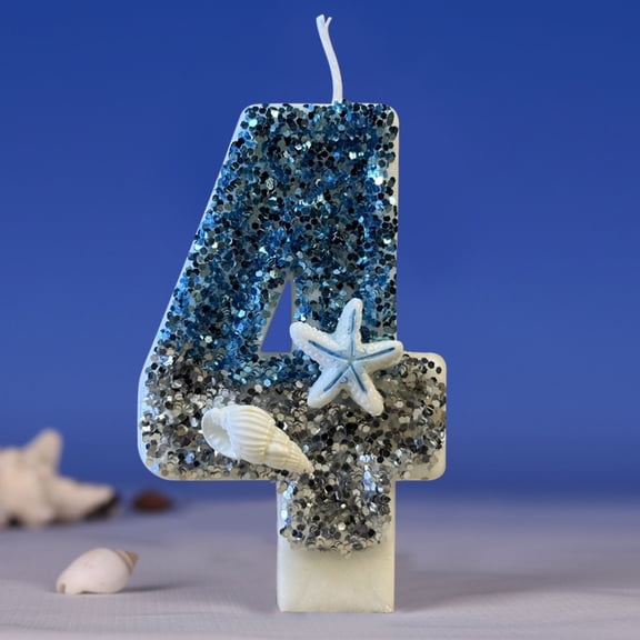 Sea Star Themed Number Birthday Candle, Blue Sparkling Sequined Wax No Dripping Stable Flame Individually Packed for Cake Cupcake Birthday Anniversary Wedding Themed Party Celebration Decor