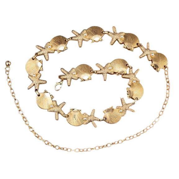 Sea Star Waist Chain Waist Ornament Belly Sash with Metal Shells and Pearls Accent For Sea Themed Enthusiasts