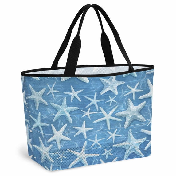Sea Starfish Beach Bag for Women, Large Breathable Mesh Beach Tote Bag, Watercolor Ocean Starfish Summer Blue Sandproof Lightweight Travel Bags for Vacation Picnic Swimming Pool 15.7"x15.7"x9.1"