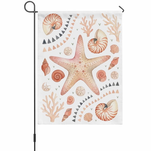 Sea Starfish Garden Flag 12 x 18 Inches, Nautical Ocean Marine Orange Nautilus Shell Coral Weather Proof Outdoor Patio Flags Double Sided Small Garden Decoration for Yard Outside Home
