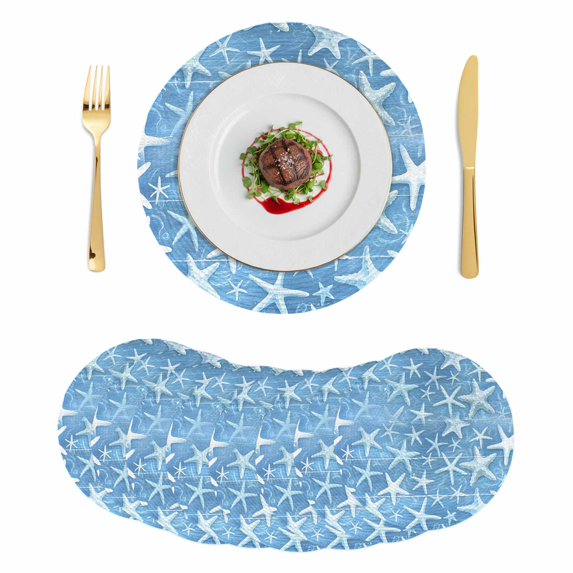 Sea Starfish Round 15 Inch Placemats Set of 8, Watercolor Ocean Starfish Summer Blue HeatResistant Non Slip Place Mats for Dining Table, Wipeable Braided Kitchen Table Mats for Housewarming