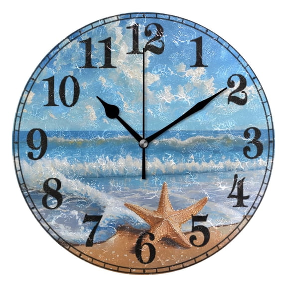 Sea Stars Beach Sky Landscape Silent Wall Clock 10" Non-Ticking Battery Clock