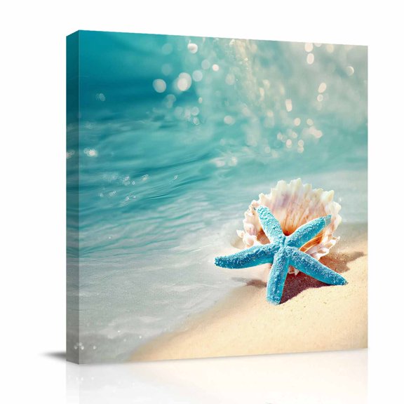 Sea Stars Canvas Wall Art for Living Room, Seashell Beach Ocean Wave Summer Coastal Poster Print Painting for Bedroom Office Home Decoration Wall Pictures Prepare To Hang 8"x8"