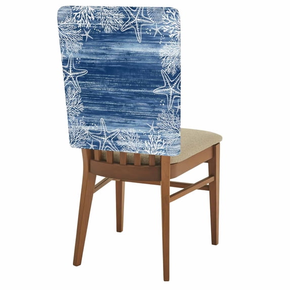 Sea Stars Chair Covers Set of 6 Summer Beach Sea Star Coral Navy Blue Texture Chair Back Covers Stretch Removable Washable Slipcovers Protector for Dining Room Kitchen Party Decor