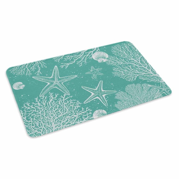 Sea Stars Doormat Retro Corals Shells Sea Stars Mint Green Non Slip Low Profile Rubber Door Mat Washable Absorbent Indoor Front Door Mat Entryway Rug Entrance Carpet 16x24 Inch
