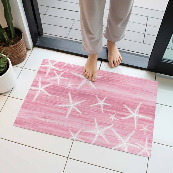 Sea Stars Indoor Door Mat 16x24 Inch Summer Beach Sea Stars Pink Texture Front Door Mat Non Slip Washable Entryway Rug Low Profile Dirt Trapper Doormat for Bathroom Kitchen Bedroom