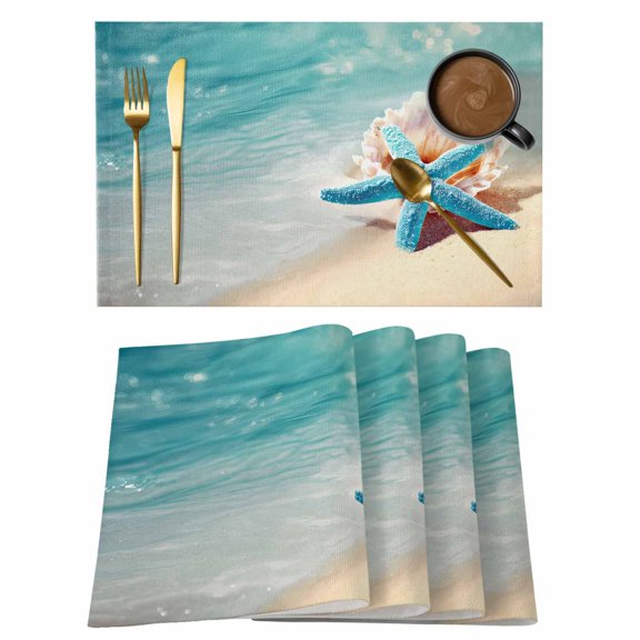 Sea Stars Placemats Set&nbsp;of 1 Seashell Beach Ocean Wave Summer Coastal Heat Insulation Washable Place Mats, Non-Slip Table Mats for Dining Table Party Kitchen Decor,13x19 Inch