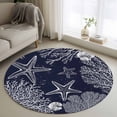 thumbnail image 1 of Sea Stars Round Living Room Rugs 3.3 ft, Retro Corals Shells Sea Stars Navy Blue Washable Area Rug with Non-Slip Sturdy Edge Binding Round Front Door Mat Floor Carpet for Entryway, 1 of 9