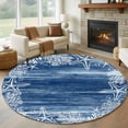 thumbnail image 1 of Sea Stars Round Living Room Rugs 7 ft, Summer Beach Sea Star Coral Navy Blue Texture Washable Area Rug with Non-Slip Sturdy Edge Binding Round Carpet for Kitchen Office Bedroom, 1 of 9