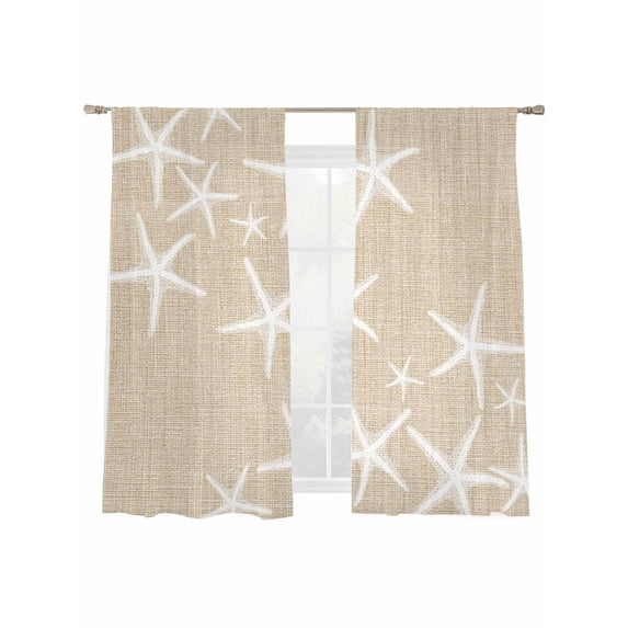 Sea Stars Sheer Curtains 2 Panels Set Summer Beach Sea Stars Linen Texture Sheer Window Curtains Light Filtering Rod Pocket Voile Drapes for Bedroom Living Room 52"x63"