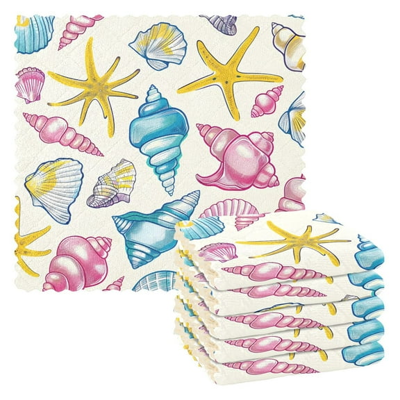 Sea Stars Shells Kitchen Towels 6 Pcs Dish Towels Absorbent Soft Quick Dry Towel Dish Rags for Washing Dishes