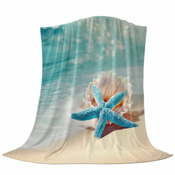 Sea Stars Throw Flannel Blanket Seashell Beach Ocean Wave Summer Coastal Super Soft Cozy Bed Blanket, Lightweight Plush Fuzzy Bed Throw for Bedroom Sofa Couch Living Room 40x60In,
