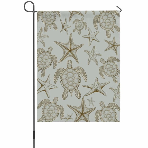 Sea Stars Turtles Garden Flag 12 x 18 Inches, Abstract Brown Lines Turtle Stars Weather Proof Outdoor Patio Flags Double Sided Small Garden Decoration for Yard Outside Home